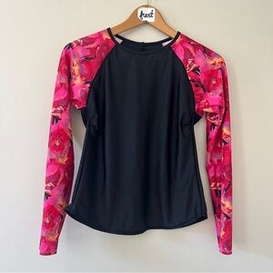 All in Motion Rash Guard Swim Shirt Black Pink Long Sleeve women's sz S preworn
